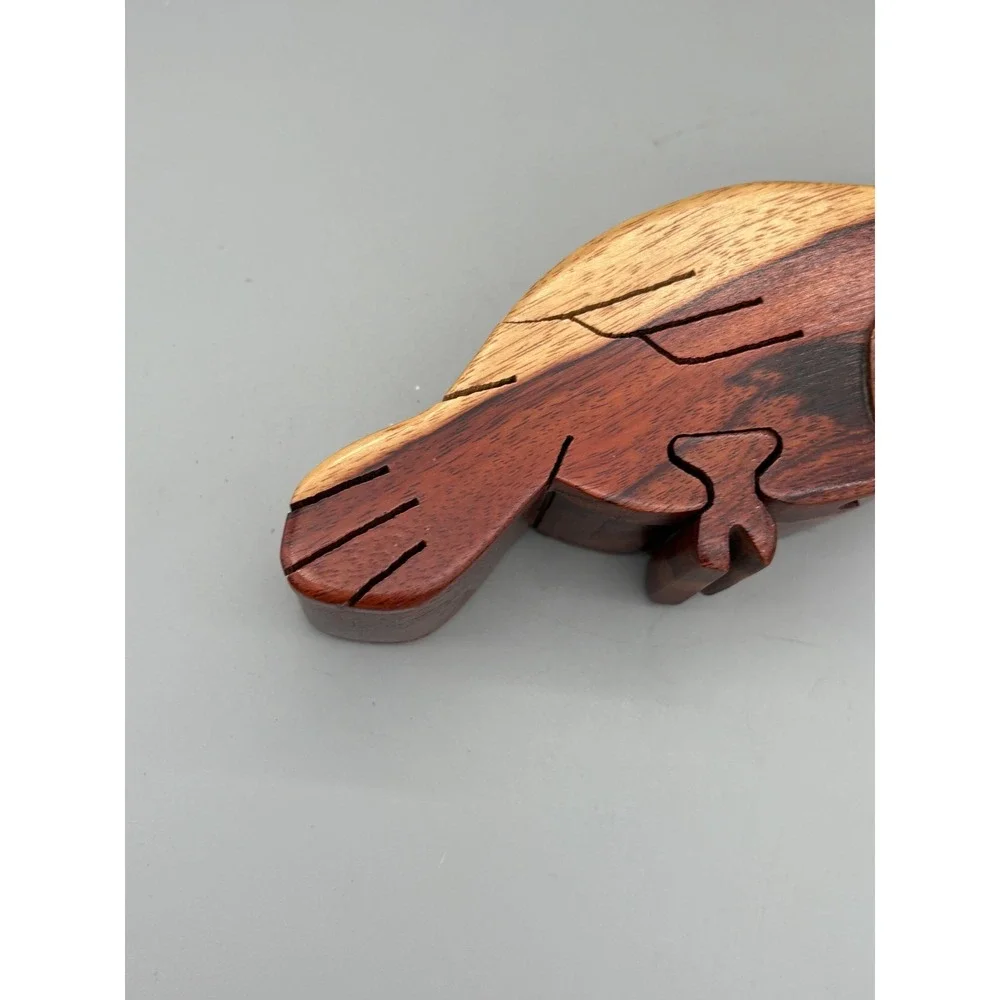 Vintage Toucan Wooden Puzzle Box Hand Carved Lined Trinket Box 9